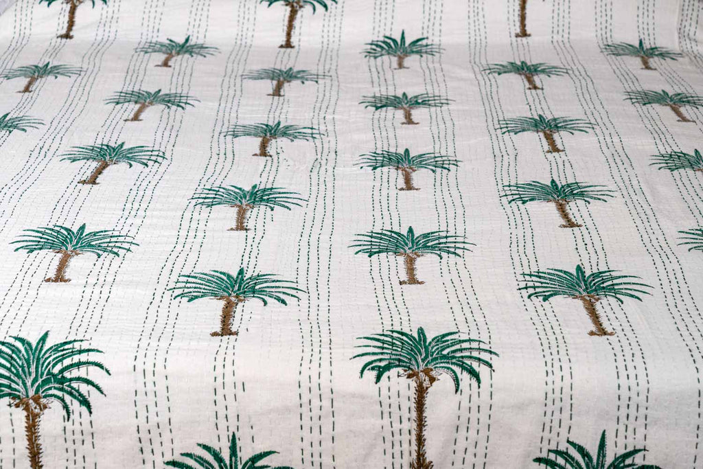 Green Palm Trees Indian Double Bedspread