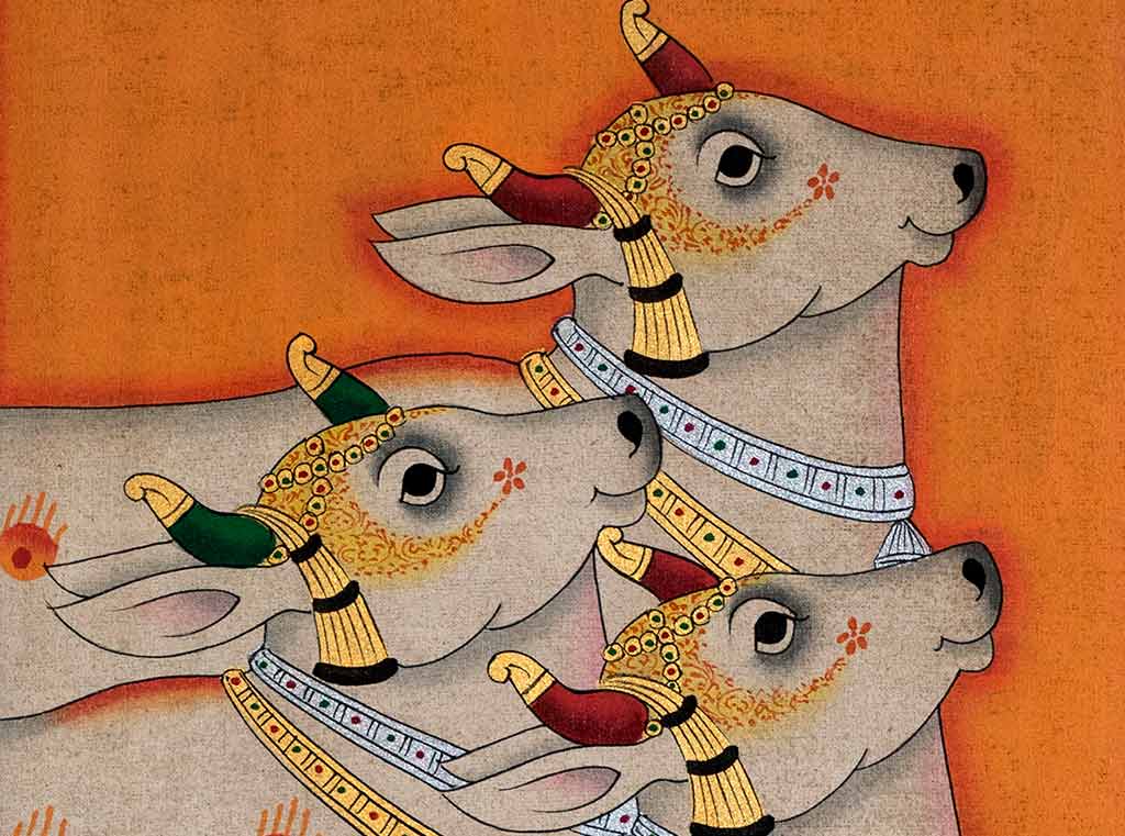 Indian Cow Painting with Gold detail