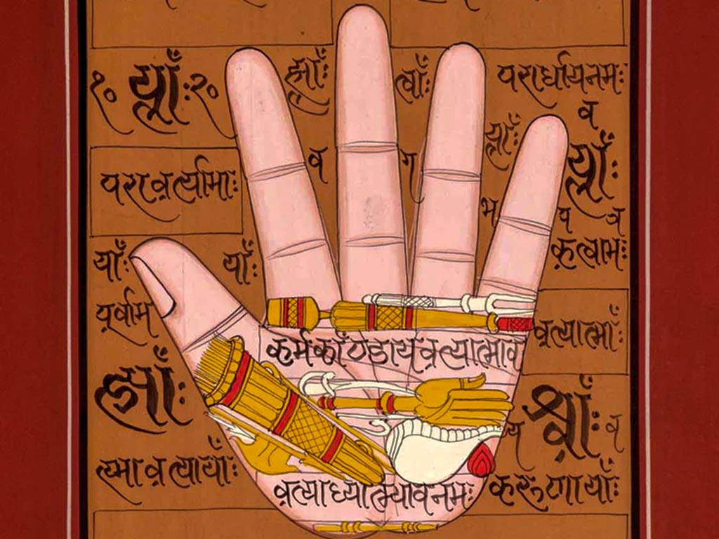 Indian Painting of a Hand with Energy Symbols