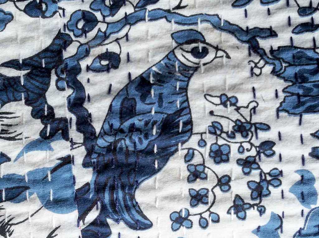 Indigo blue Bird print bedspread