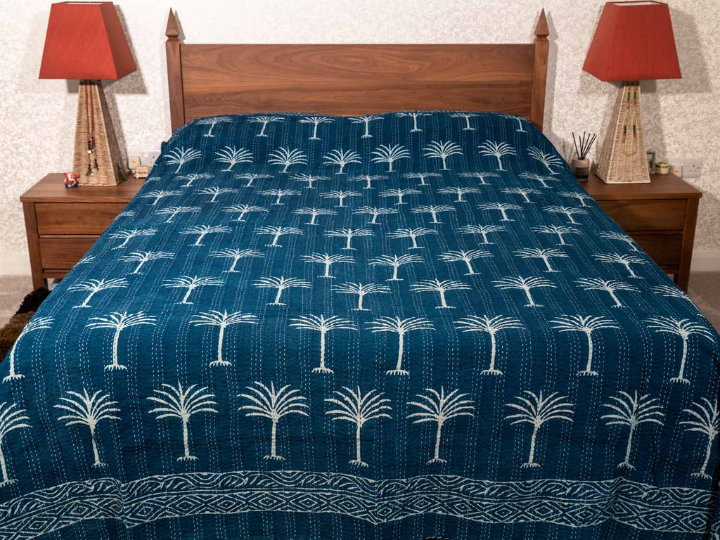 Indigo Blue Palm Tree Bedspread