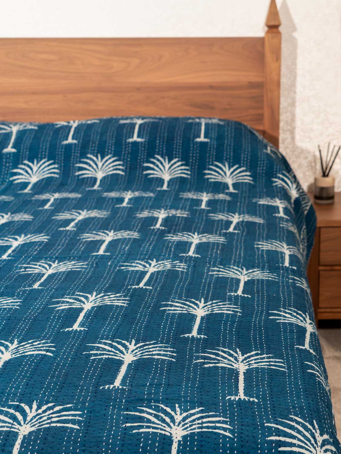 Indigo Blue Palm Tree Bedspread