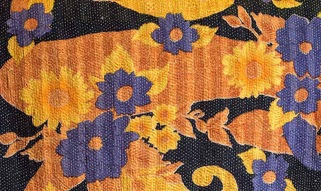 Lilac, Rust & Gold Floral Vintage Kantha Quilt