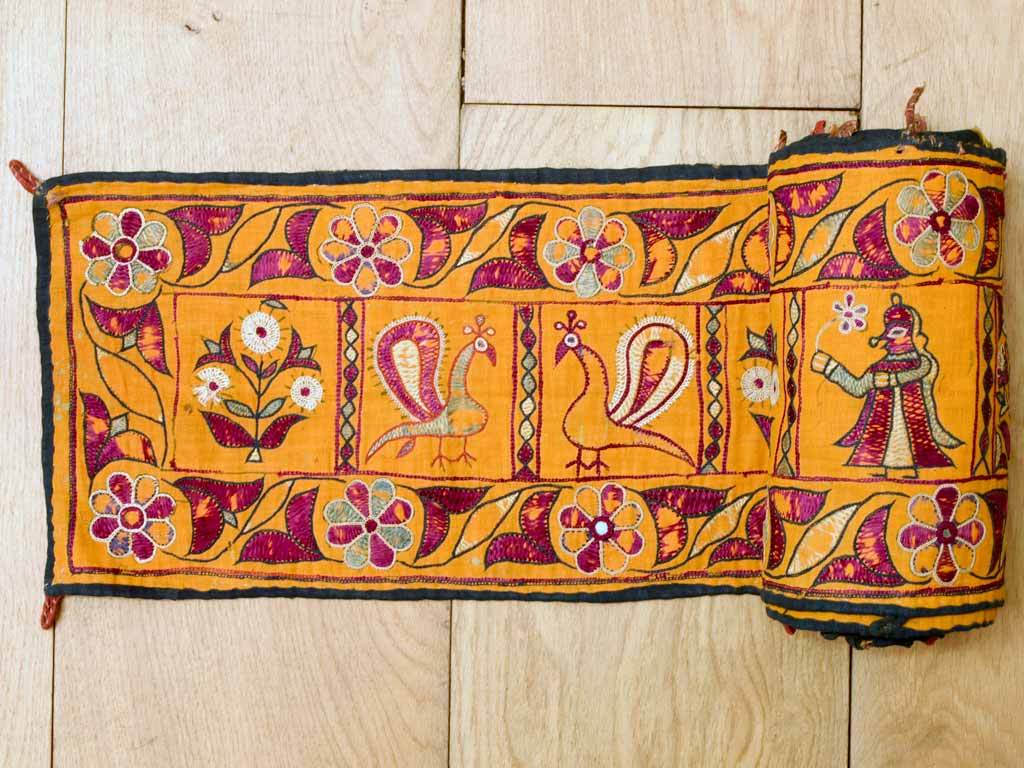 Vintage Yellow Embroidered Frieze from Gujarat