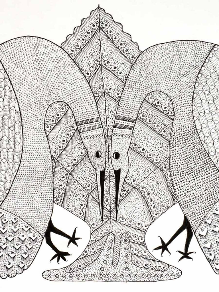 Gond Drawing of Two Peacocks
