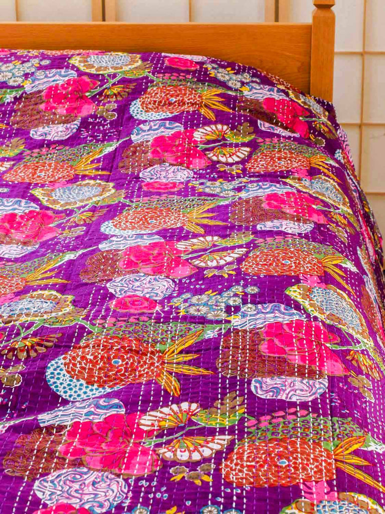 Purple Kantha bedspread