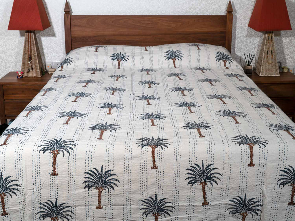 Slate Blue Palm Tree Bedspread