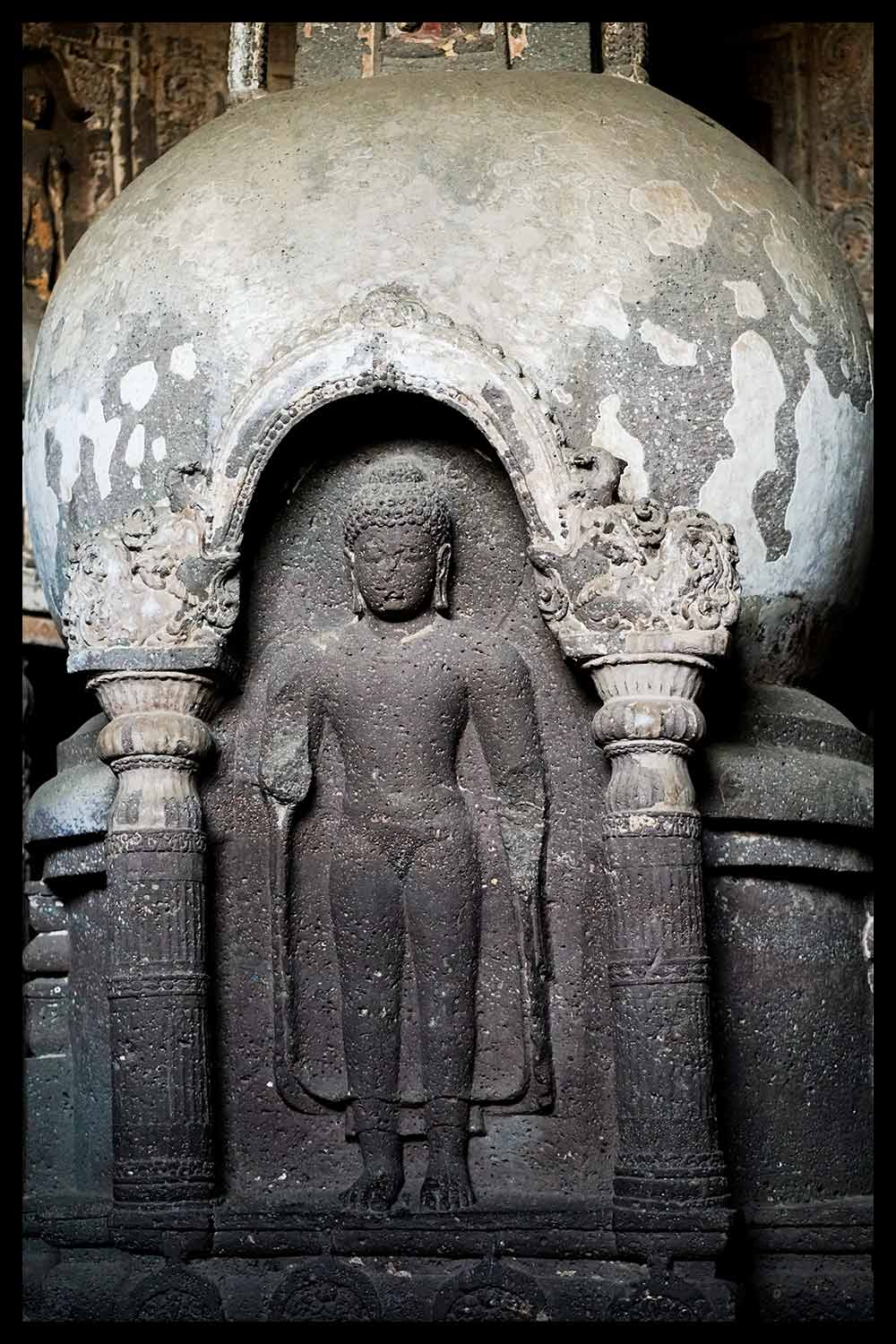 Standing Buddha & Chattri, cave 19, Ajanta