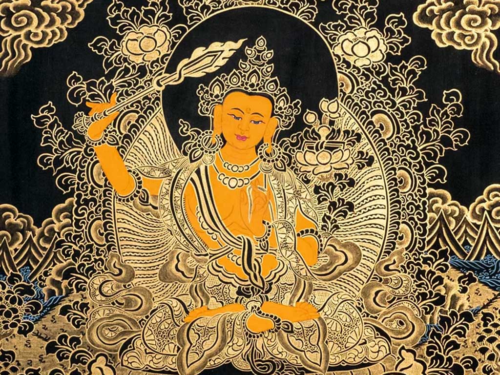 Detail of Tibetan painting of Manjushri