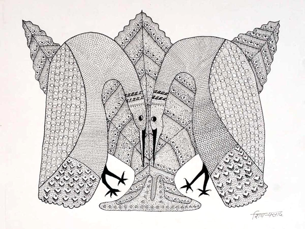 Gond Peacock Drawing