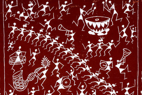 Warli painting of a Tarpa dance