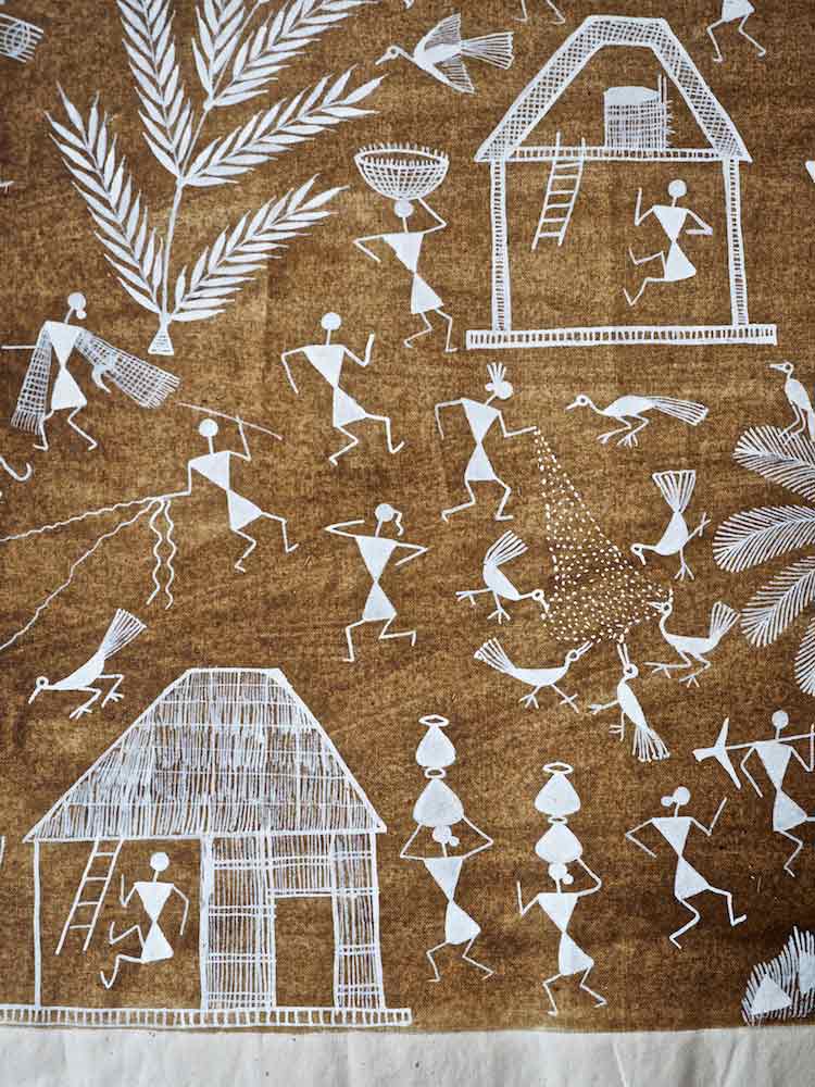 Warli Painting | Village with Palm Tree | Silk Road Gallery