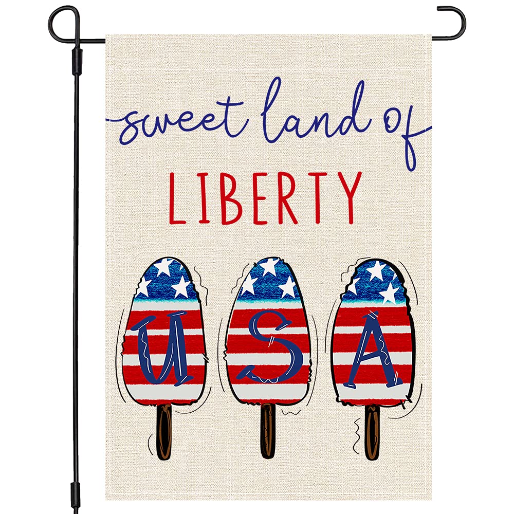 4th Fourth of July American Garden Flag 12x18 Double Sided, Stars and Stripes Summer Popsicle American Flag