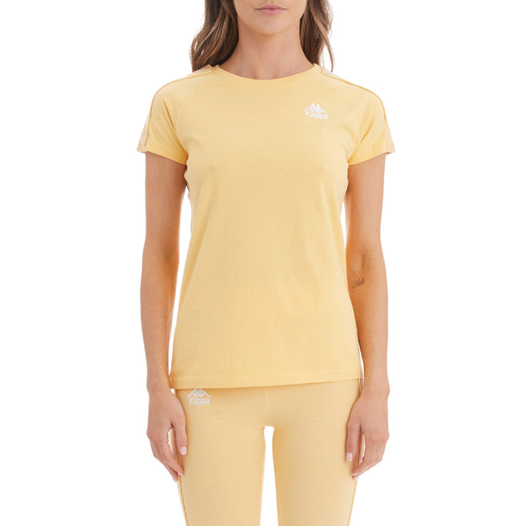 Kappa Womens 222 Banda Bayamon T Shirt Light Yellow White