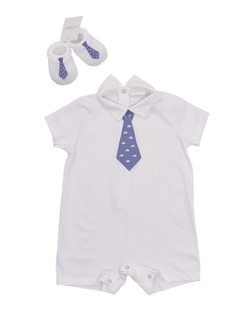 blanco apliqué corbata manga para niño con zapatitos – Modini Shop