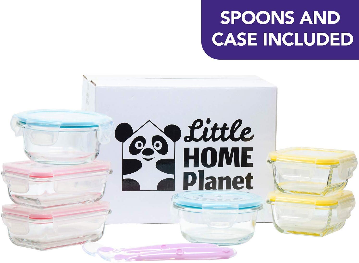 Home Planet Little Petit Pot Bebe En Verre Lot De 6 Avec 2 Cuilleres Et Etui En Silicone Conservation Couvercles A Fermeture A Clic Sans Bpa Avec Joint Lavable France Confiance