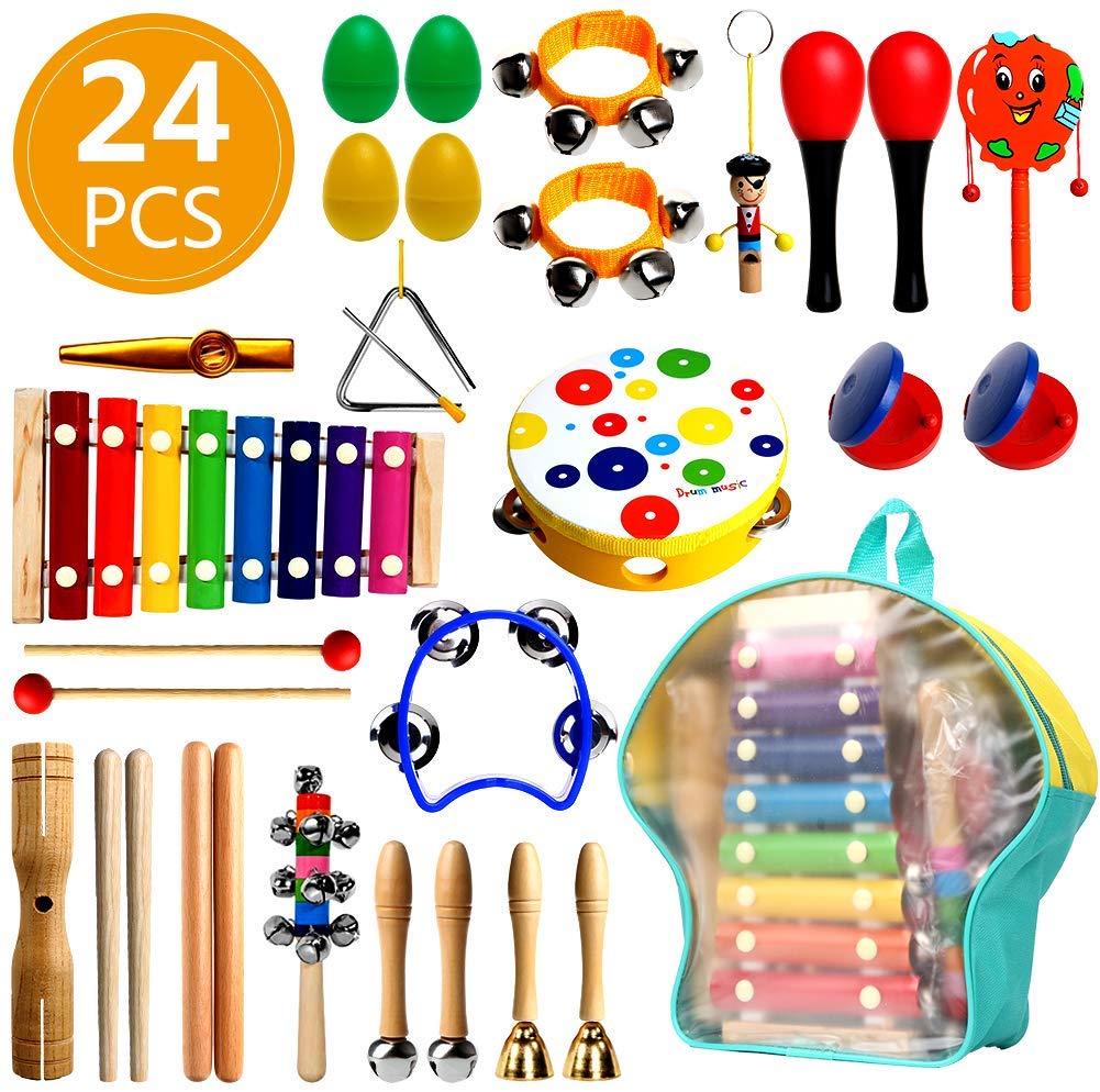 Rain Queen 24pcs Instrument De Musique Enfant En Bois Percussion Xylophone Tambourin Jouet Sac De Dos Transport Rangement Jouets D Eveil Fille Garcon Bebe France Confiance