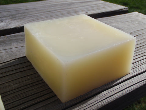 a square off-white bar of fat chance farm tallow and lard soap