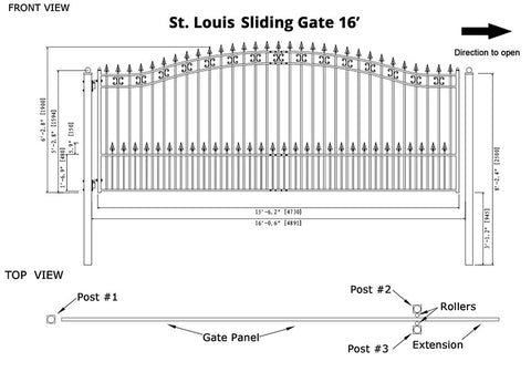 Aleko Steel Sliding Driveway Gate ST.LOUIS Style 16 x 6 ft DG16SPTSSL-AP