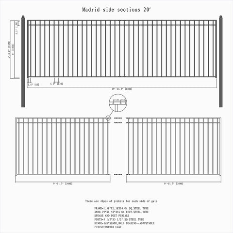 Aleko Steel Sliding Driveway Gate Madrid Style 20 x 6 ft DG20MADSSL-AP