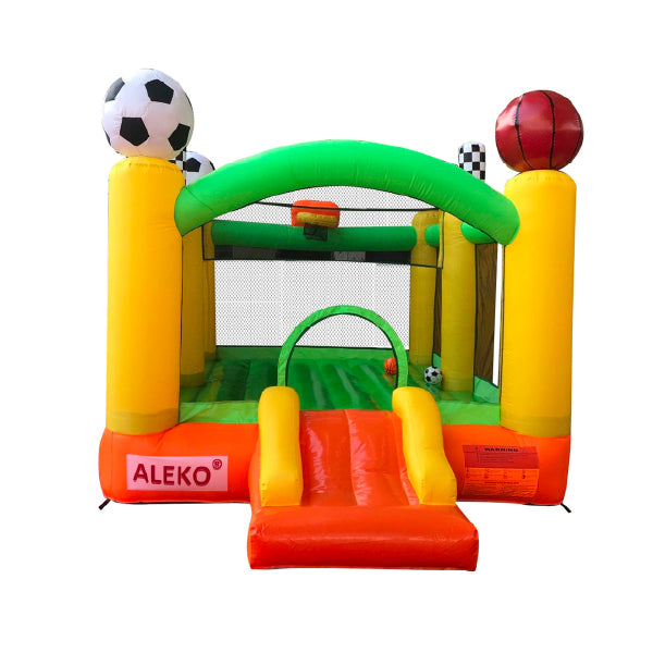 Aleko Inflatable Playtime 4-In-1 Bounce House with Basketball Rim, Soccer Arena, Volleyball Net, and Slide