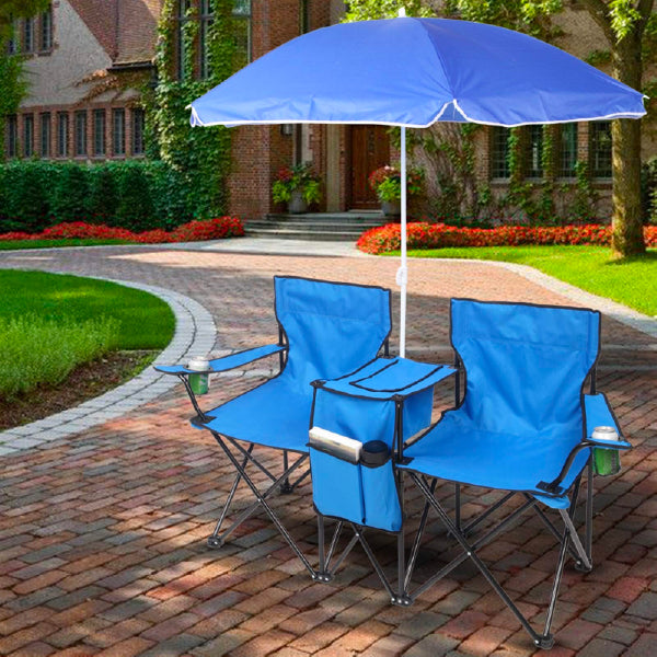 Camping Portable Outdoor 2 Seat Folding Chair With Removable Sun Umbrella