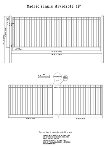 Aleko Steel Single Swing Driveway Gate Madrid Style 18 x 6 ft DG18MADSSW-AP