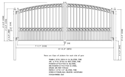 Aleko Steel Dual Swing Driveway Gate Paris Style 16 x 6 ft DG16PARD-AP