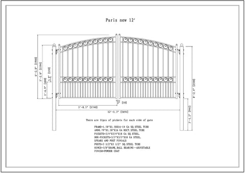 Aleko Steel Dual Swing Driveway Gate Paris Style 12 x 6 ft DG12PARD-AP