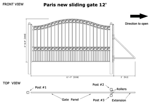 Aleko Steel Sliding Driveway Gate Paris Style 12 x 6 ft DG12PARSSL-AP