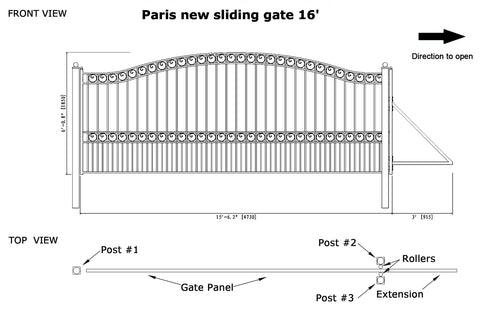 Aleko Steel Sliding Driveway Gate Paris Style 16 x 6 ft DG16PARSSL-AP