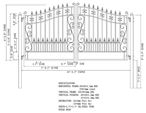 Aleko Steel Dual Swing Driveway Gate Venice Style 12 x 6 ft DG12VEND-AP