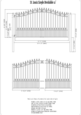 Aleko Steel Single Swing Driveway Gate ST.LOUIS Style 12 x 6 ft DG12SPTSSW-AP