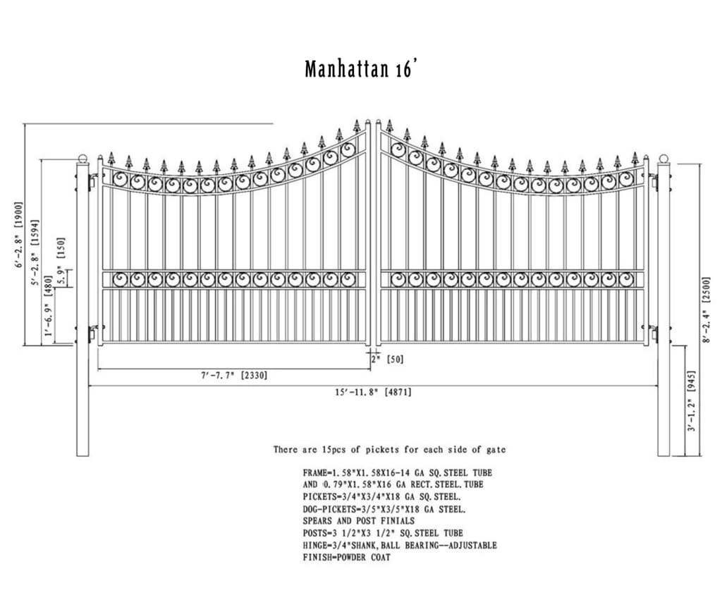 Aleko Steel Dual Swing Driveway Gate Manhattan Style 16 x 6 ft DG16MOSD-AP