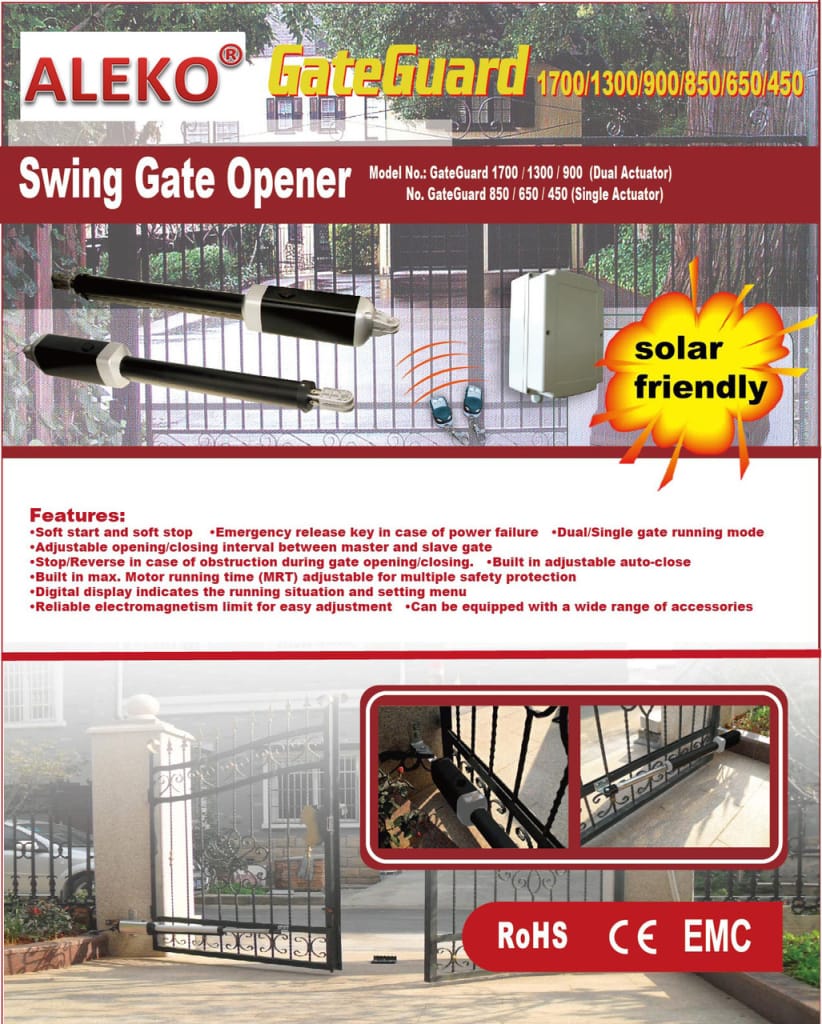 Aleko Single Swing Gate Operator GG850 AC/DC Basic Kit GG850NOR-AP