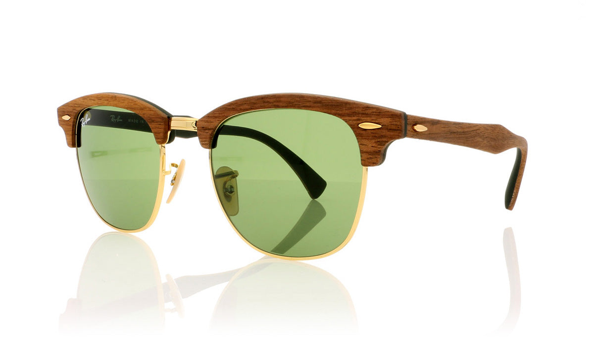 Ray-Ban Clubmaster wood RB3016-M 1182/4E Walnut Rubber Green Sunglasse –  The Eye Place