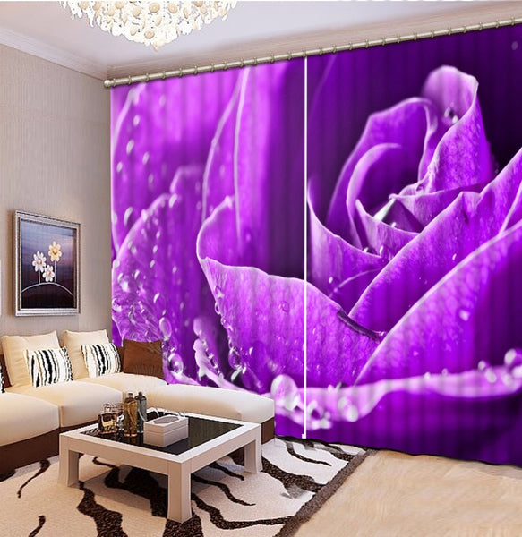 Large 3d Curtains For Window Modern Rose Bedroom Living Room Blackout Curtains Purple Drapes