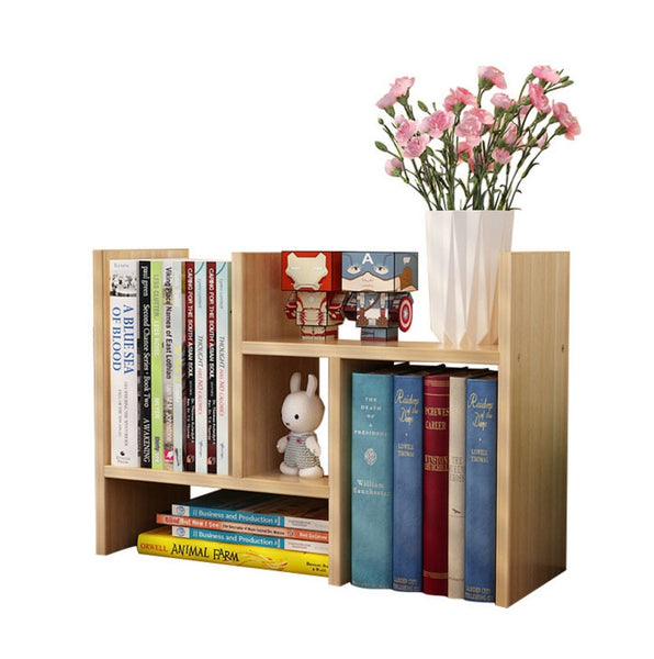 Portable Table Shelf Wood Bookcase Desktop Bookshelf Modern Office