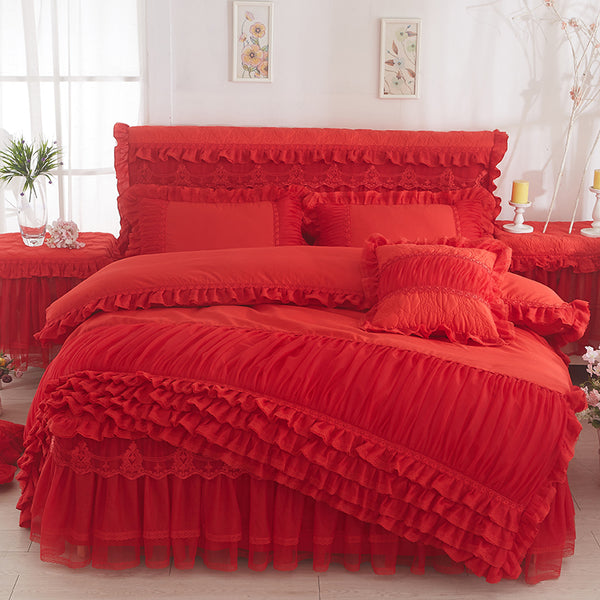 Zhh Princess Pleated Lace Bedding Set Queen King Soft Bed Skirt