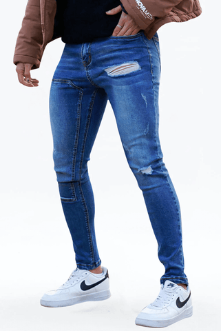 Men's Comfort Stretch Ripped Jeans in Classic Blue