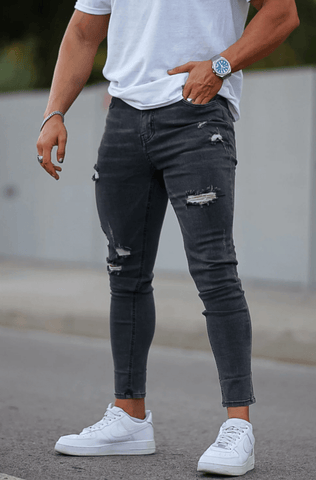 Men's Dark Gray Ripped Jeans