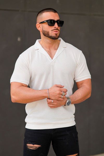 Men's Breathable Polo Shirt With Lattice-White