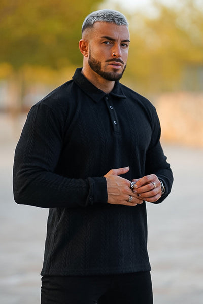 Men's Long sleeve polo shirt-Black