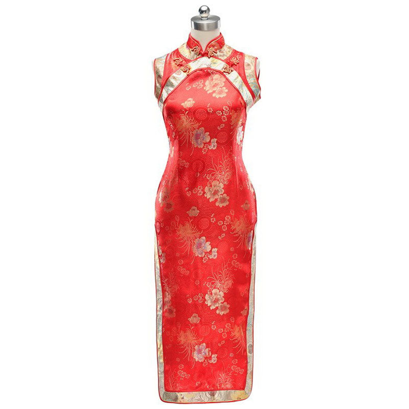Traditional Brocade Long Cheongsam Floral Chinese Dress – IDREAMMART