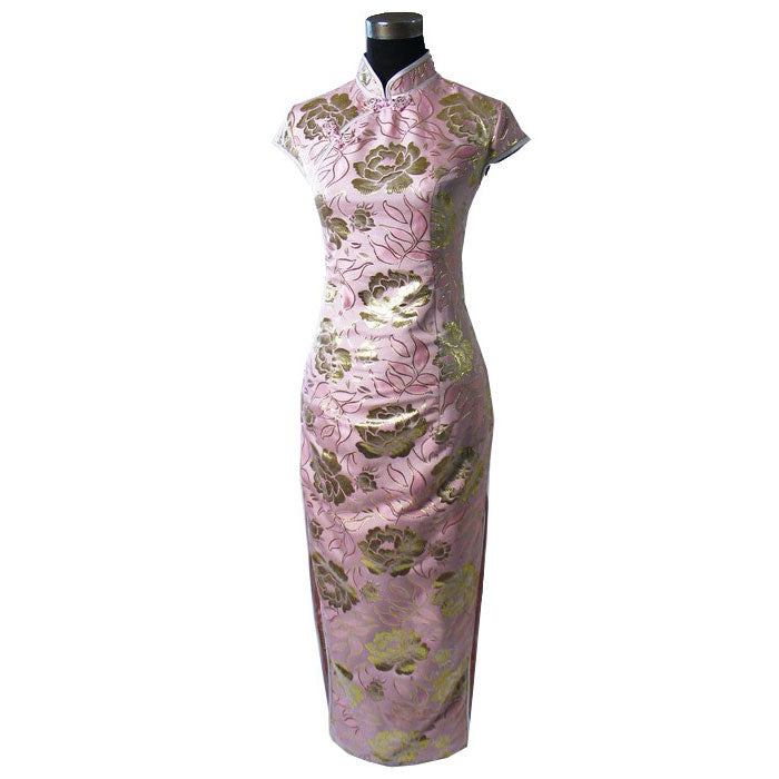 Cap Sleeve Gilding Flowers Pattern Cheongsam Chinese Dress – IDREAMMART