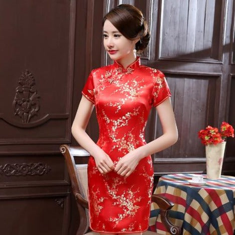 Short Sleeve Brocade Cheongsam Mini Floral Chinese Dress – IDREAMMART