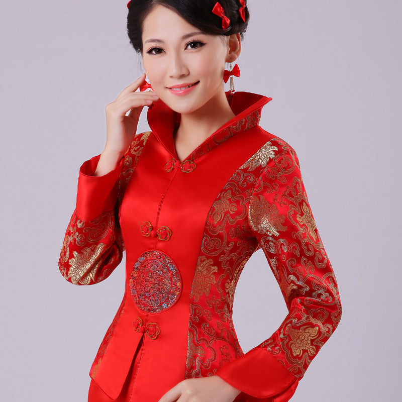 Stand Collar Mandarin Sleeve Mermaid Chinese Wedding Dress – IDREAMMART