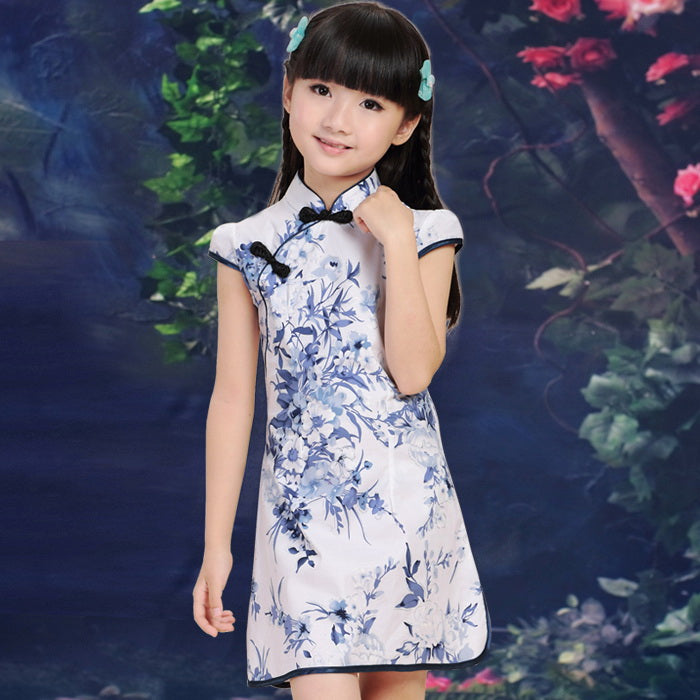 Cap Sleeve Mini Kid's Cheongsam Floral Qipao Dress – IDREAMMART