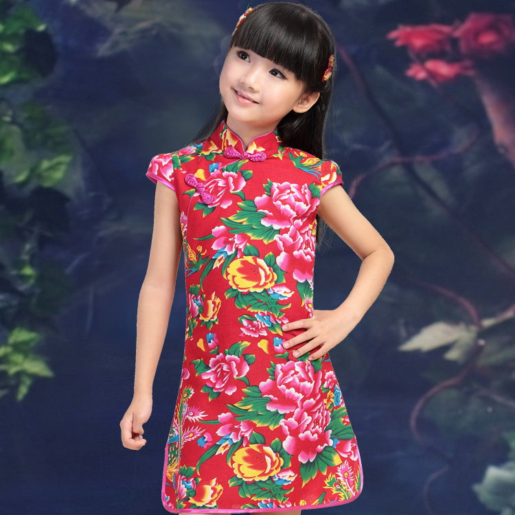 Cap Sleeve Kid's Cheongsam Floral Chinese Dress – IDREAMMART