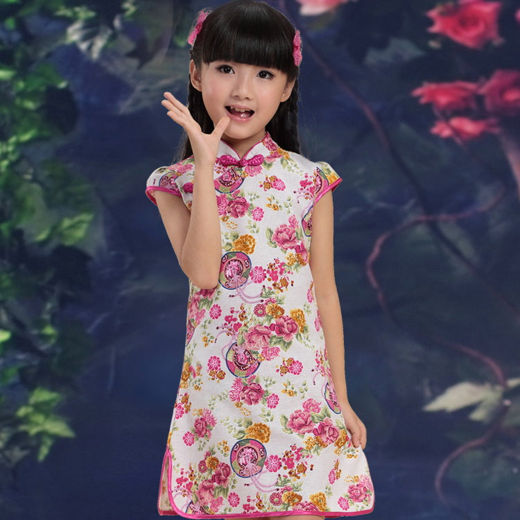 Cap Sleeve Kid's Cheongsam Floral Chinese Dress – IDREAMMART